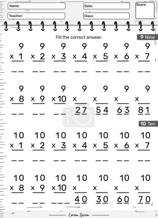 Illustration for Fun math game Multiplication of number nine and ten or 9 and 10. fun activities for kids to play and learn. - Royalty Free Image