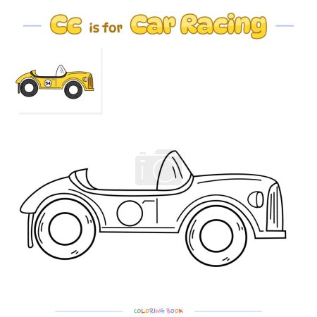Lets color it . Coloring page with cute cartoon. Coloring page Car Racing. Educational game for children. fun activities for kids to play and learn.