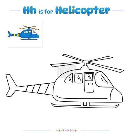Lets color it . Coloring page with cute cartoon. Coloring page Helicopter Blue. Educational game for children. fun activities for kids to play and learn.