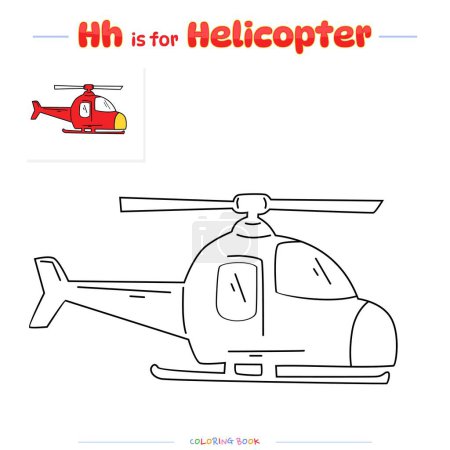 Lets color it . Coloring page with cute cartoon. Coloring page Helicopter Red. Educational game for children. fun activities for kids to play and learn.