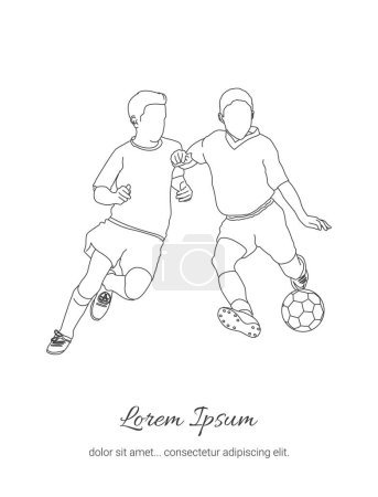 Photo for Illustration of two boys playing soccer, sketch for your design. Line Art playing football, Memorable moment and friendship - Royalty Free Image