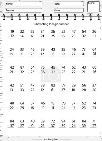 Subtraction worksheet 2-digit number.  Educational game for children. fun activities for children to play and learn.