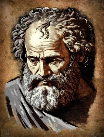 Photo for Democritus Abdersky - the famous ancient Greek philosopher, who is considered the founder of the theory of atomism - Royalty Free Image