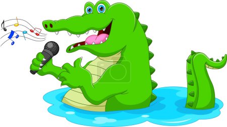 Illustration for Cartoon cute crocodile singing - Royalty Free Image