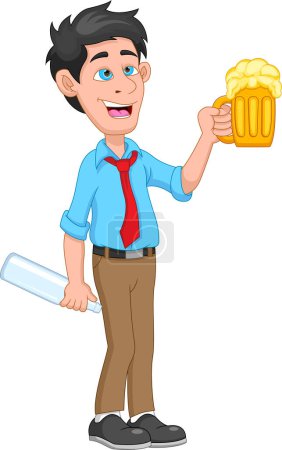 Illustration for Cartoon drunk man carrying beer - Royalty Free Image