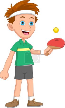 Téléchargez les illustrations : Garçon jouer ping pong dessin animé - en licence libre de droit