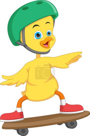 Illustration for Cartoon cute duck playing skateboard - Royalty Free Image