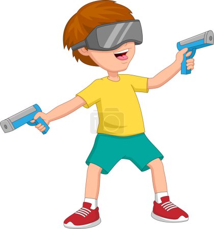 Ilustración de Lindo chico jugando una realidad virtual juego - Imagen libre de derechos