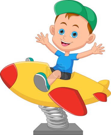 Illustration for Cute boy playing spring airplane seesaw - Royalty Free Image