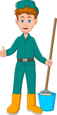Illustration for Cleaning service boy thumbs up - Royalty Free Image