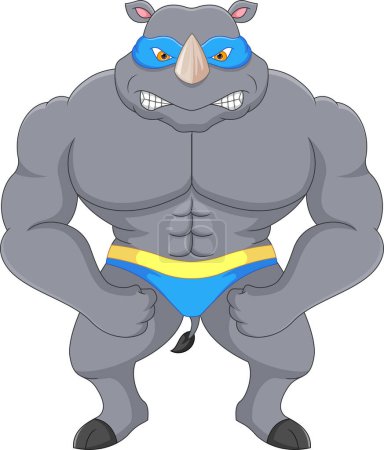 Ilustración de Muscle rhino cartoon on white background - Imagen libre de derechos