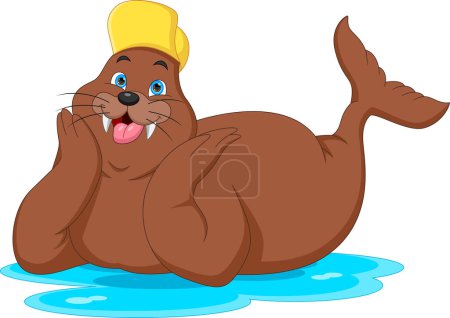 Illustration for Cartoon cute walrus isolated on white background - Royalty Free Image
