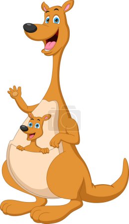 Illustration for Kangaroo mother with her baby cartoon - Royalty Free Image