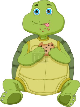 Téléchargez les illustrations : Dessin animé tortue mignonne manger des cookies - en licence libre de droit