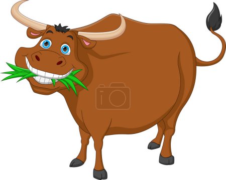 Illustration for Buffalo eating grass cartoon - Royalty Free Image