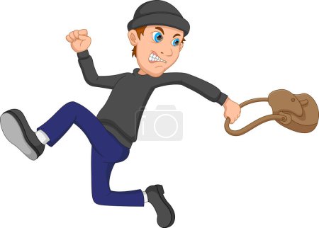 Illustration for Cartoon thief running away  and carrying bag - Royalty Free Image