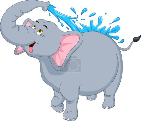 Téléchargez les illustrations : Dessin animé bébé éléphant jouant de l'eau - en licence libre de droit