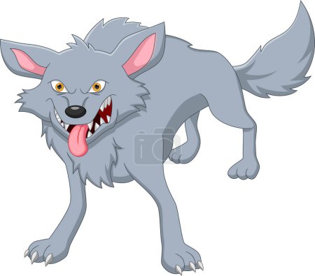 Illustration for Angry wolf cartoon on white background - Royalty Free Image