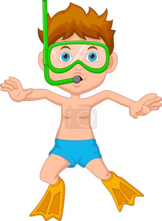Illustration for Snorkeling boy cartoon isolated on white background - Royalty Free Image