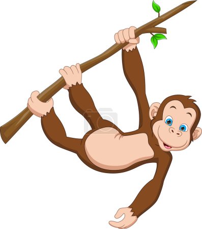 Illustration for Cartoon monkey hanging on tree - Royalty Free Image