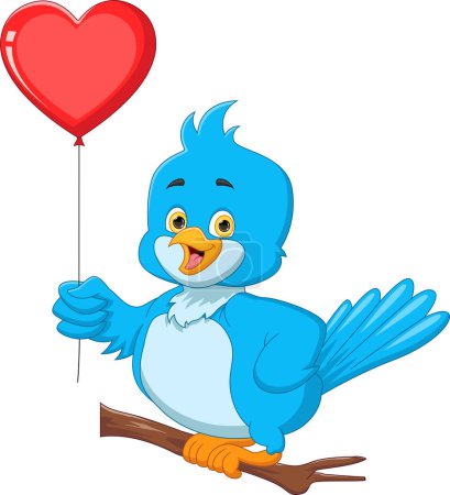 Ilustración de Cartoon bird holding a love heart balloon - Imagen libre de derechos
