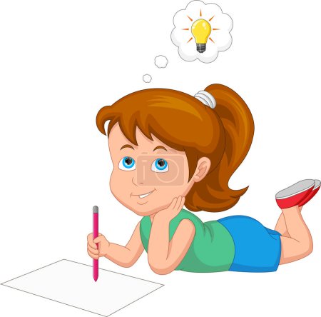 Téléchargez les illustrations : Little girl thinking cartoon - en licence libre de droit
