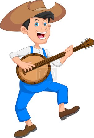 Téléchargez les illustrations : Cartoon boy playing acoustic guitar - en licence libre de droit