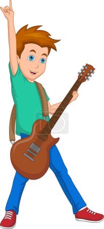 Illustration for Cartoon boy playing guitar - Royalty Free Image