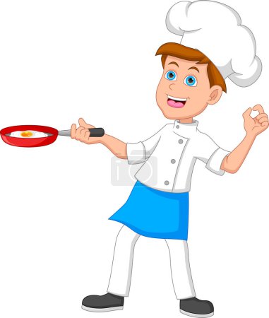 Illustration for Cartoon chef boy with a sunny side up egg - Royalty Free Image