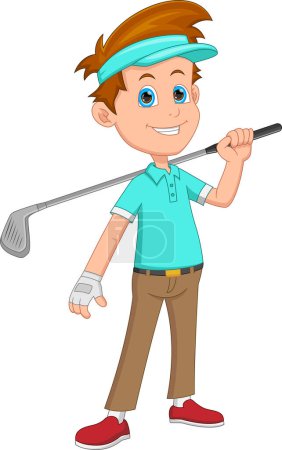 Illustration for Cartoon cute little boy playing golf - Royalty Free Image