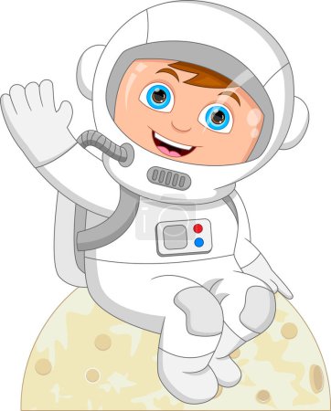 Téléchargez les illustrations : Cartoon little boy in astronaut costume - en licence libre de droit