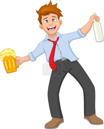 Téléchargez les illustrations : Dessin animé homme ivre portant de la bière - en licence libre de droit