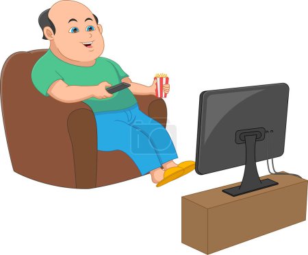 Téléchargez les illustrations : Homme heureux regardant la télévision - en licence libre de droit