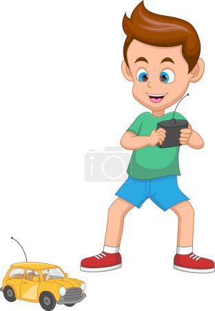 Illustration for Little boy play with remote control toy car - Royalty Free Image