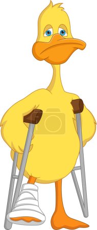 Illustration for Cartoon duck with broken leg and using crutches - Royalty Free Image