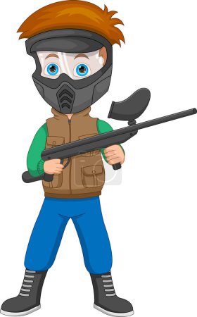 Illustration for The cute boy is playing paintball with a gun - Royalty Free Image