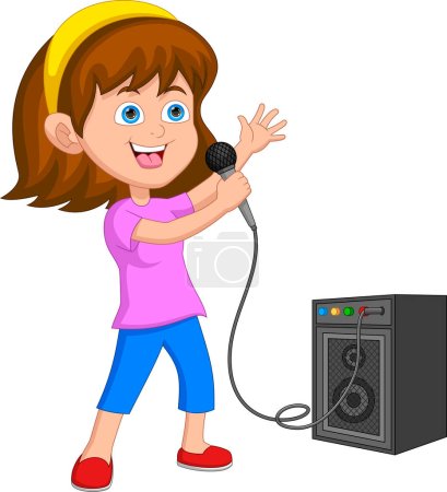 Illustration for Cartoon little girl singing on white background - Royalty Free Image