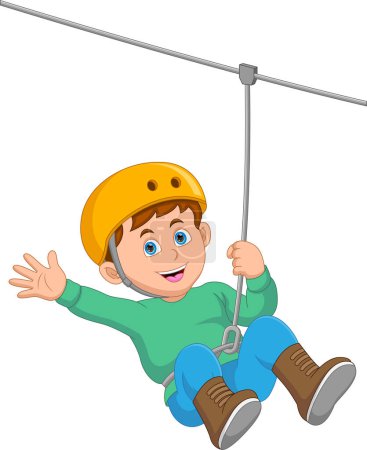 Illustration for Happy boy playing zipline - Royalty Free Image