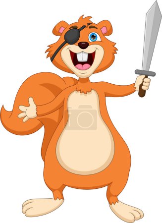 Illustration for Cartoon pirate squirrel holding a sword - Royalty Free Image