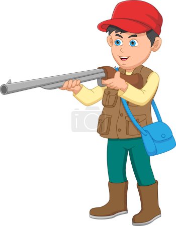 Téléchargez les illustrations : Chasseur d'animaux garçon avec fusil - en licence libre de droit