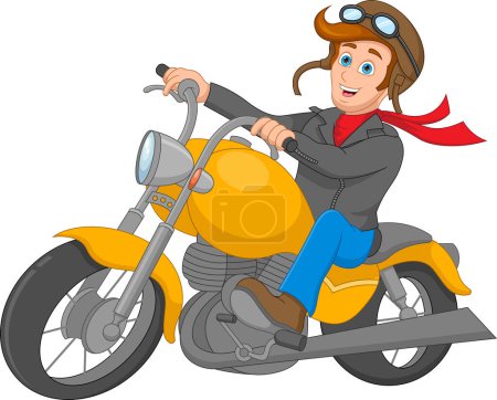Ilustración de Chico guapo montando una moto grande - Imagen libre de derechos