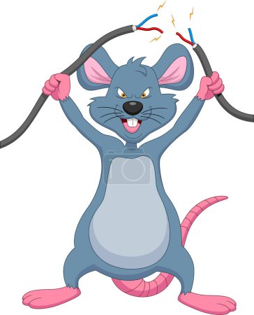 Illustration for Cute mouse cut the power cord cartoon - Royalty Free Image