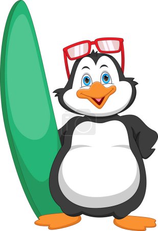 Téléchargez les illustrations : Mignon pingouin avec une planche de surf - en licence libre de droit