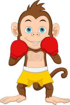 Ilustración de Dibujos animados de mono boxeador sobre fondo blanco - Imagen libre de derechos