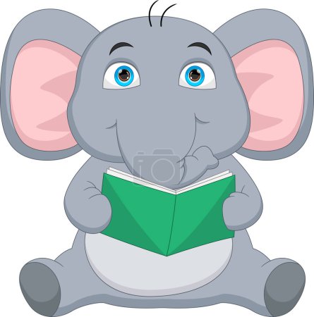 Illustration for Cute elephant reading a book cartoon - Royalty Free Image