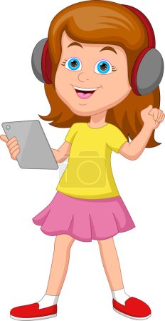 Illustration for Cute girl with phone tablet - Royalty Free Image