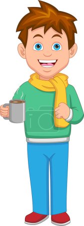 Illustration for Happy boy with a hot drink - Royalty Free Image