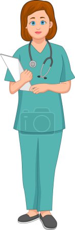 Téléchargez les illustrations : Femme infirmière dessin animé isolé sur fond blanc - en licence libre de droit