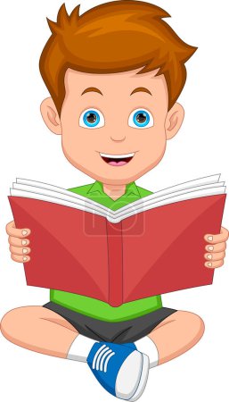 Téléchargez les illustrations : Mignon petit garçon lit un livre - en licence libre de droit