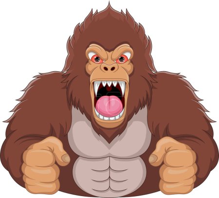 Téléchargez les illustrations : Gorille en colère dessin animé sur fond blanc - en licence libre de droit